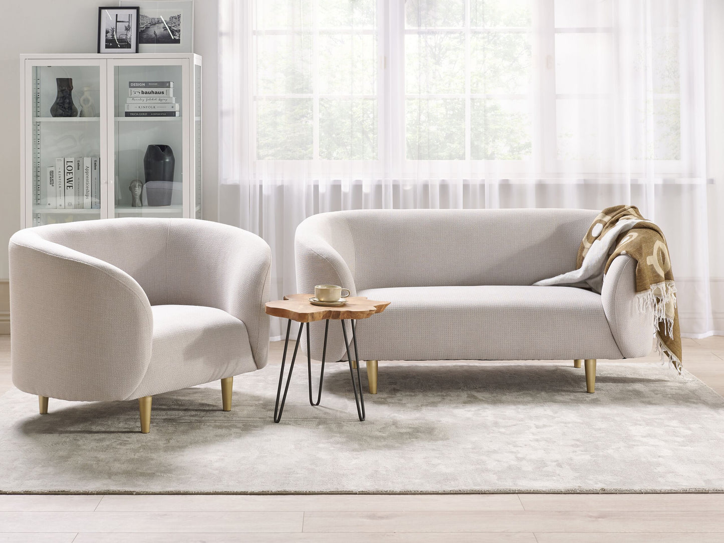 Sofa Set Polsterbezug beige / gold 3-Sitzer LOEN