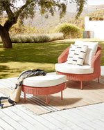 Gartensessel mit Ottomane ARCILLE Polyrattan Pfirsichrosa