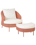 Gartensessel mit Ottomane ARCILLE Polyrattan Pfirsichrosa