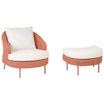 Gartensessel mit Ottomane ARCILLE Polyrattan Pfirsichrosa