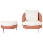 Gartensessel mit Ottomane ARCILLE Polyrattan Pfirsichrosa