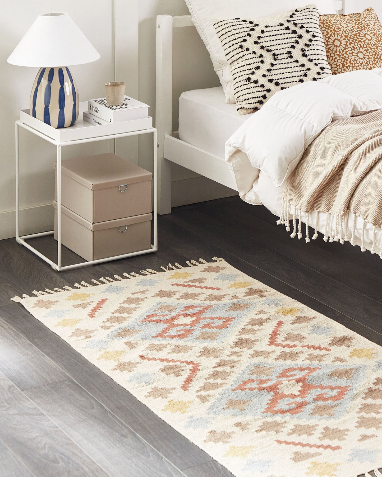 Kelim Teppich Baumwolle mehrfarbig 80 x 150 cm geometrisches Muster Kurzflor ATAN