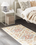 Kelim Teppich Baumwolle mehrfarbig 80 x 150 cm geometrisches Muster Kurzflor ATAN