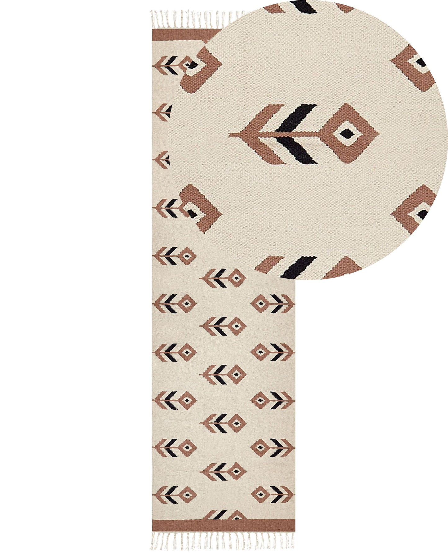 Kelim Teppich Baumwolle beige / schwarz 80 x 300 cm geometrisches Muster Kurzflor NIAVAN