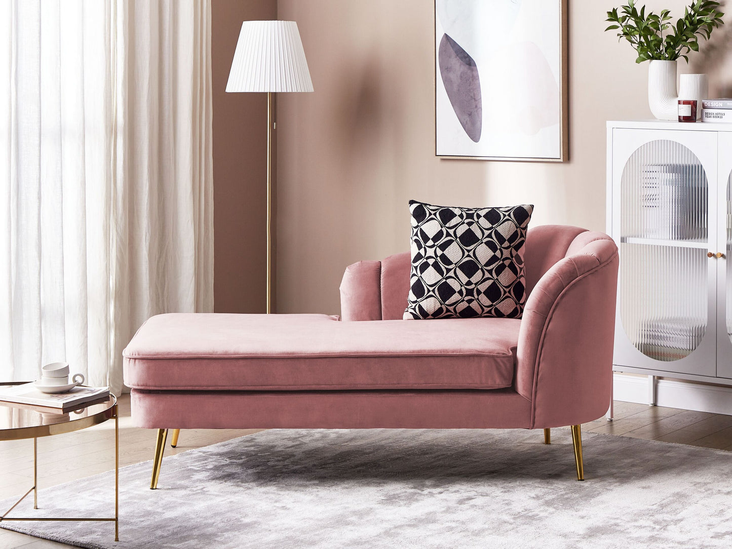 Chaiselongue Samtstoff rosa rechtsseitig ALLIER