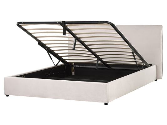 Bett mit Stauraum Samtstoff LAVAUR 160 x 200 cm Cremeweiss