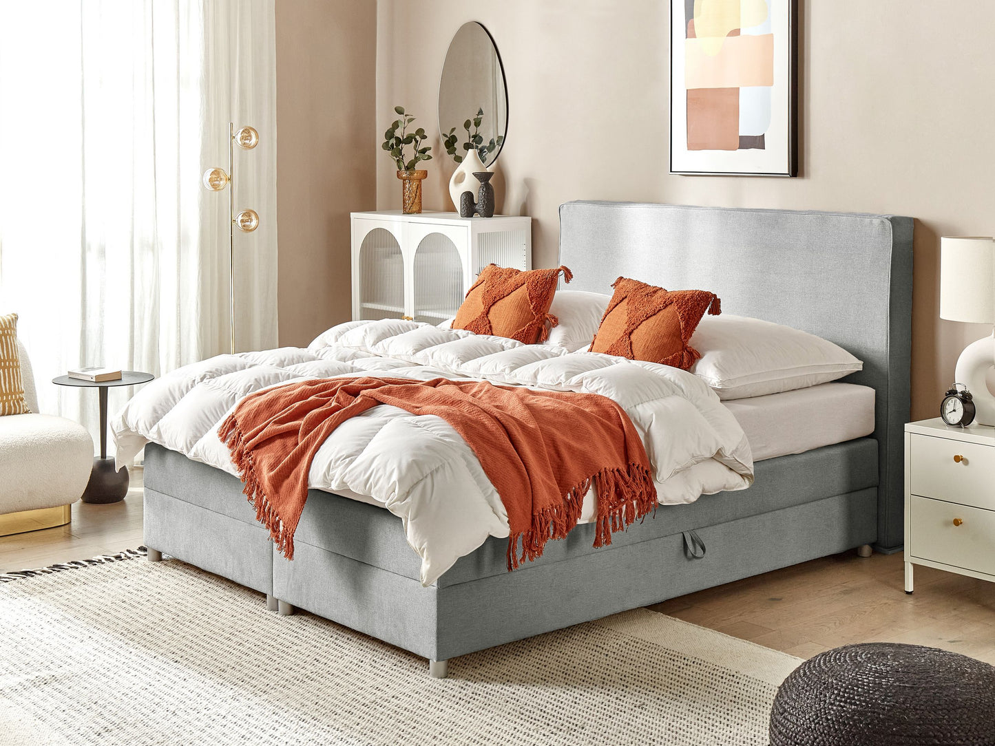 Boxspringbett mit Stauraum Stoff MINISTER 160 x 200 cm Hellgrau