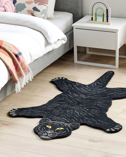Kinderteppich Wolle schwarz 100 x 160 cm Panthermotiv BAGHEERA