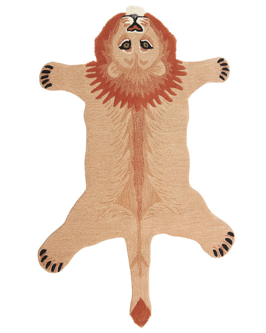 Kinderteppich Wolle beige 100 x 160 cm Löwenmotiv MUFASA