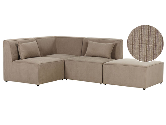 3-Sitzer Ecksofa Cord taupe rechtsseitig mit Ottomane LEMVIG