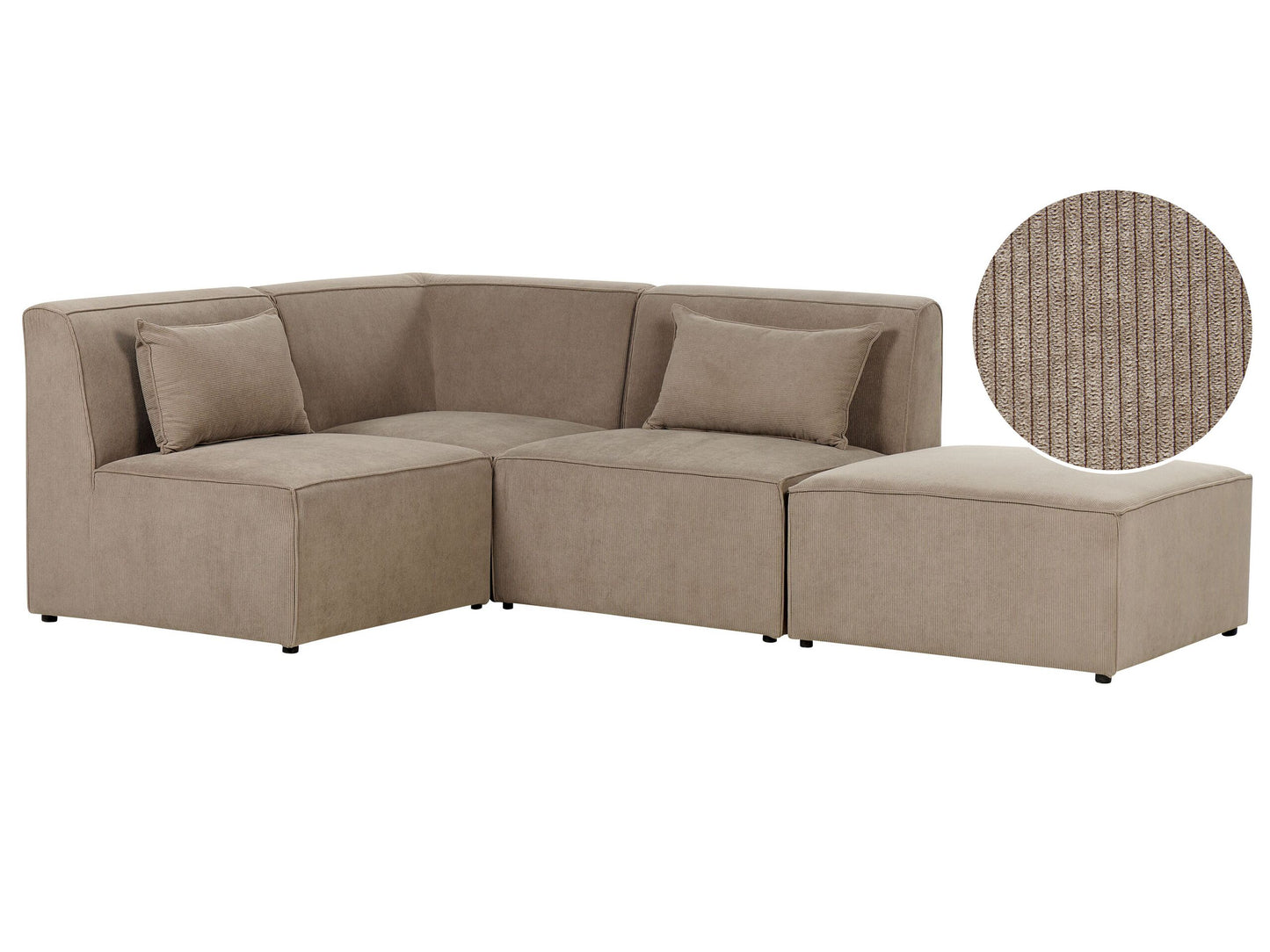 3-Sitzer Ecksofa Cord taupe rechtsseitig mit Ottomane LEMVIG