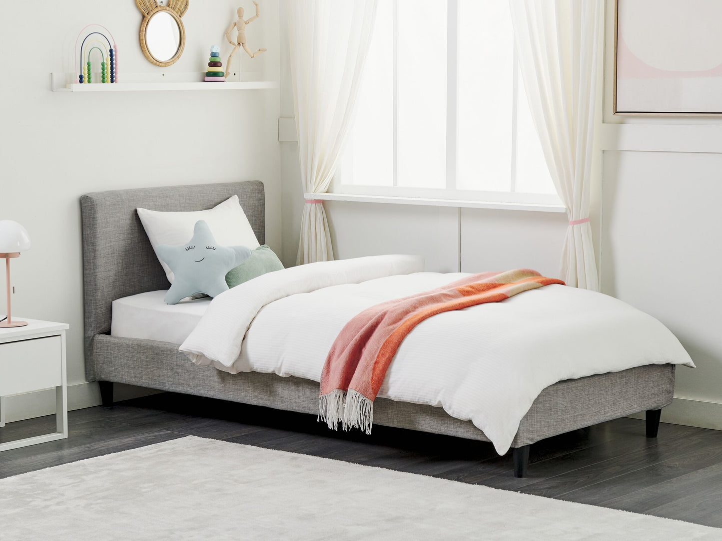 Bett mit Lattenrost Stoff FITOU 90 x 200 cm Hellgrau