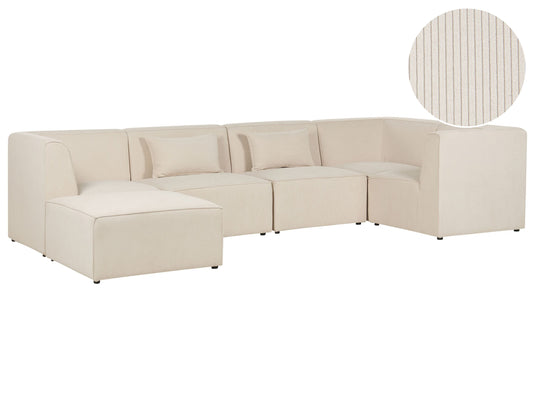 5-Sitzer Ecksofa Cord hellbeige linksseitig mit Ottomane LEMVIG