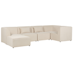 5-Sitzer Ecksofa Cord hellbeige linksseitig mit Ottomane LEMVIG