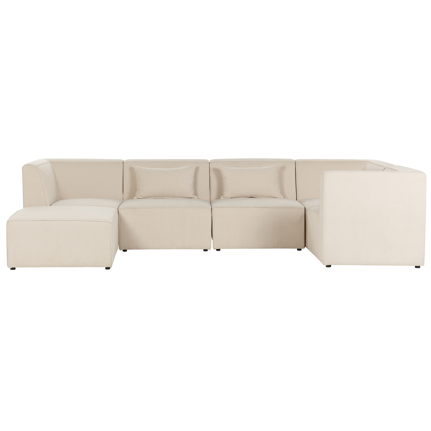 5-Sitzer Ecksofa Cord hellbeige linksseitig mit Ottomane LEMVIG