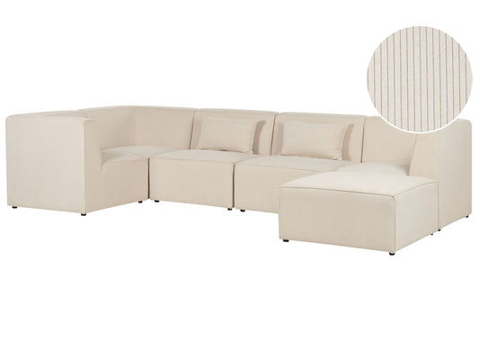 5-Sitzer Ecksofa Cord hellbeige rechtsseitig mit Ottomane LEMVIG