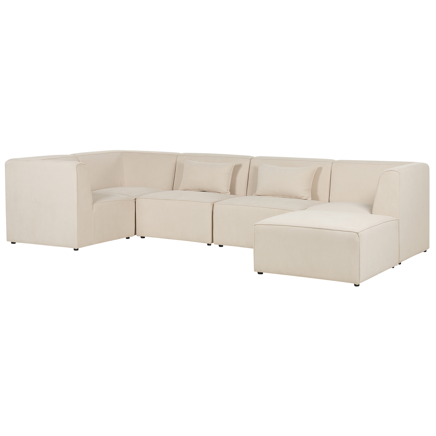 5-Sitzer Ecksofa Cord hellbeige rechtsseitig mit Ottomane LEMVIG
