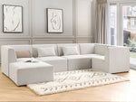 5-Sitzer Ecksofa Cord cremeweiss linksseitig mit Ottomane LEMVIG