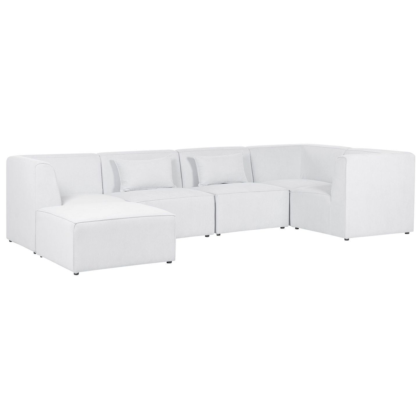 5-Sitzer Ecksofa Cord cremeweiss linksseitig mit Ottomane LEMVIG
