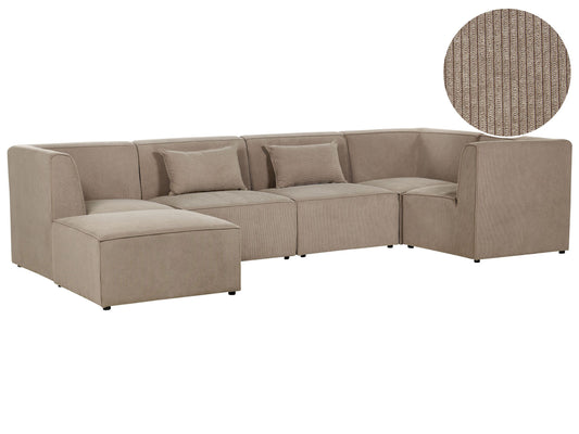 5-Sitzer Ecksofa Cord taupe linksseitig mit Ottomane LEMVIG