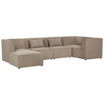 5-Sitzer Ecksofa Cord taupe linksseitig mit Ottomane LEMVIG