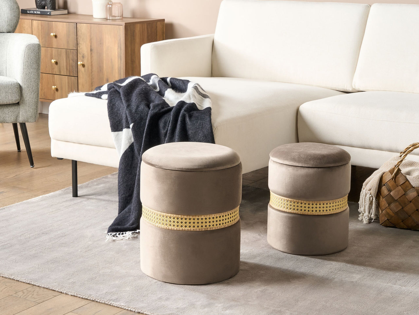 Pouf mit Stauraum Samtstoff taupe 2er Set MEDFORD