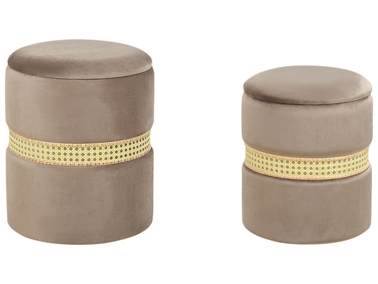 Pouf mit Stauraum Samtstoff taupe 2er Set MEDFORD