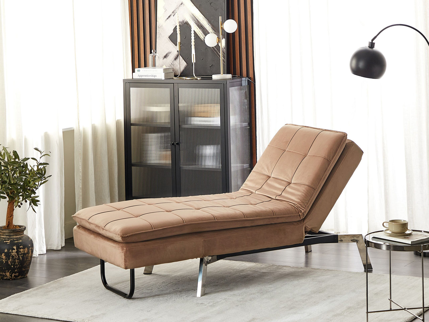 Chaiselongue Samtstoff hellbraun verstellbar LOIRET