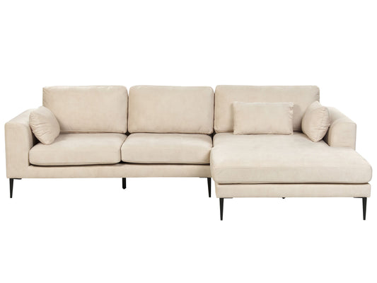 3-Sitzer Ecksofa Samtstoff creme linksseitig FLAM