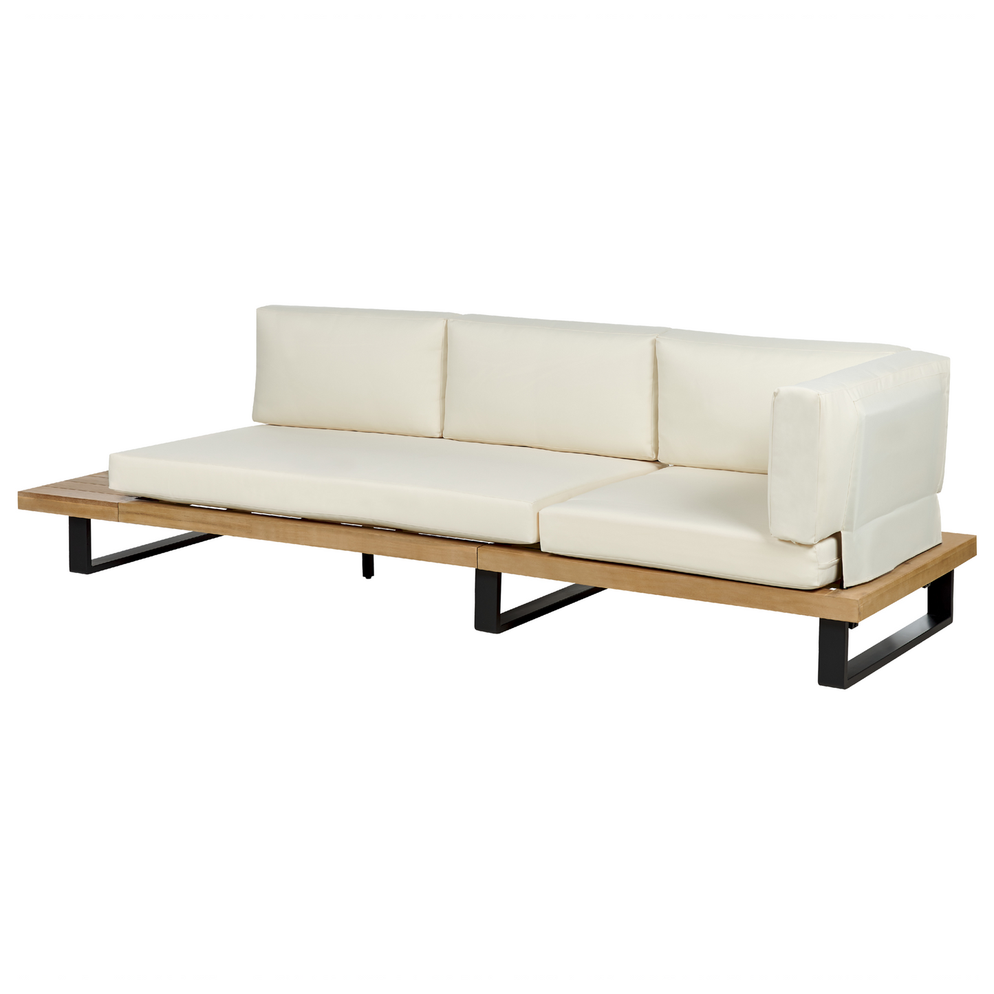 Garten Ecksofa mit Tisch 5-Sitzer MYKONOS rechtsseitig zertifiziertes Akazienholz Cremeweiss