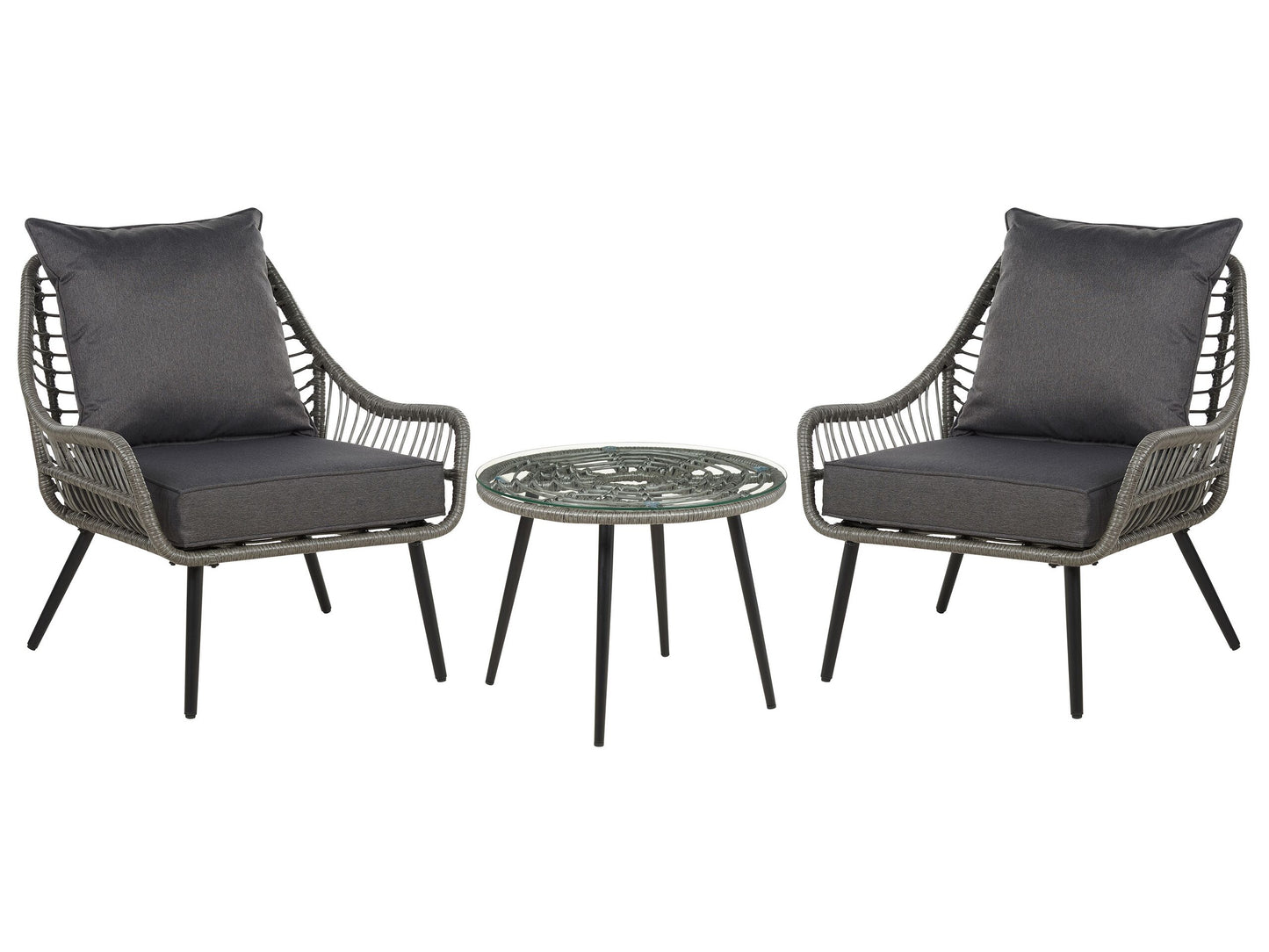 Bistro Set inkl. Kissen LAURETO Polyrattan Grau