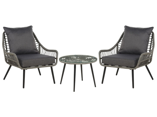 Bistro Set inkl. Kissen LAURETO Polyrattan Grau