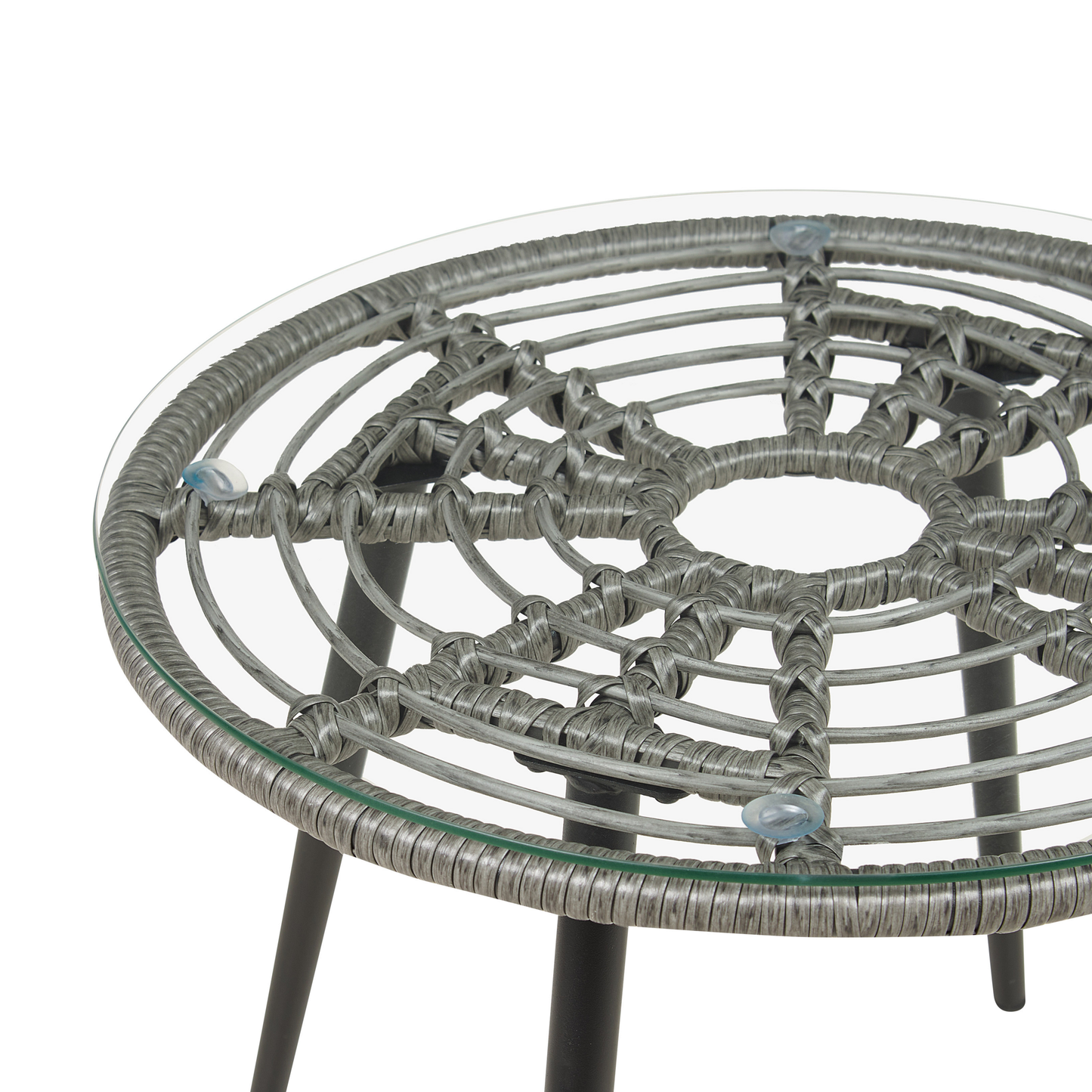 Bistro Set inkl. Kissen LAURETO Polyrattan Grau