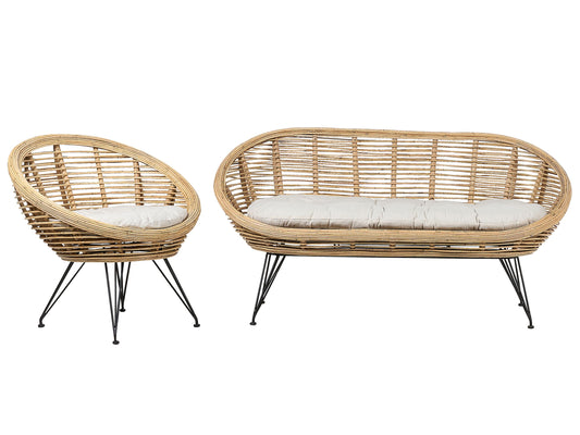 Gartensofa Set 3-Sitzer MARATEA Rattan Naturfarben