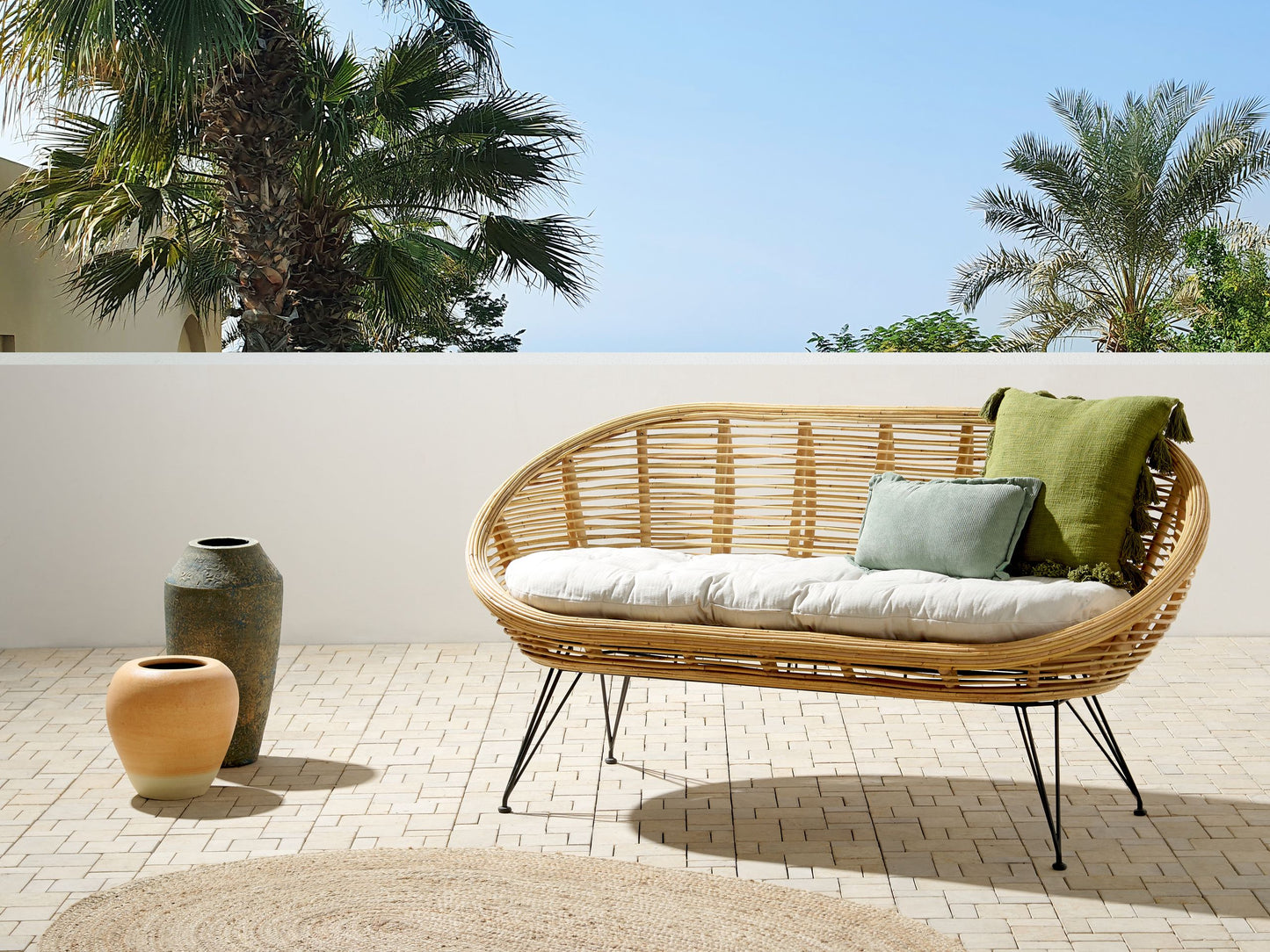 Gartensofa 2-Sitzer MARATEA Rattan Naturfarben