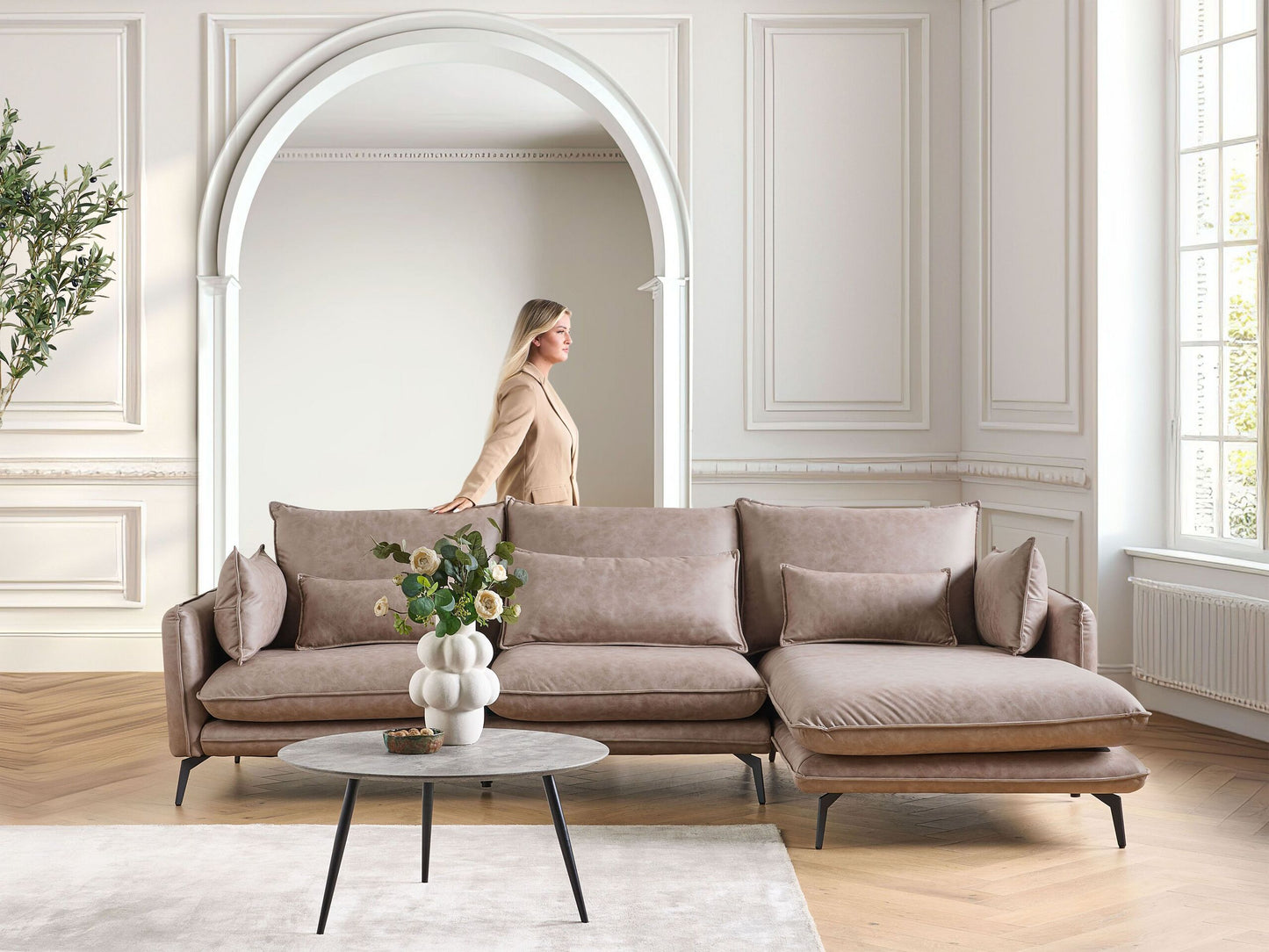 3-Sitzer Ecksofa Kunstwildleder hellbraun linksseitig GALLO