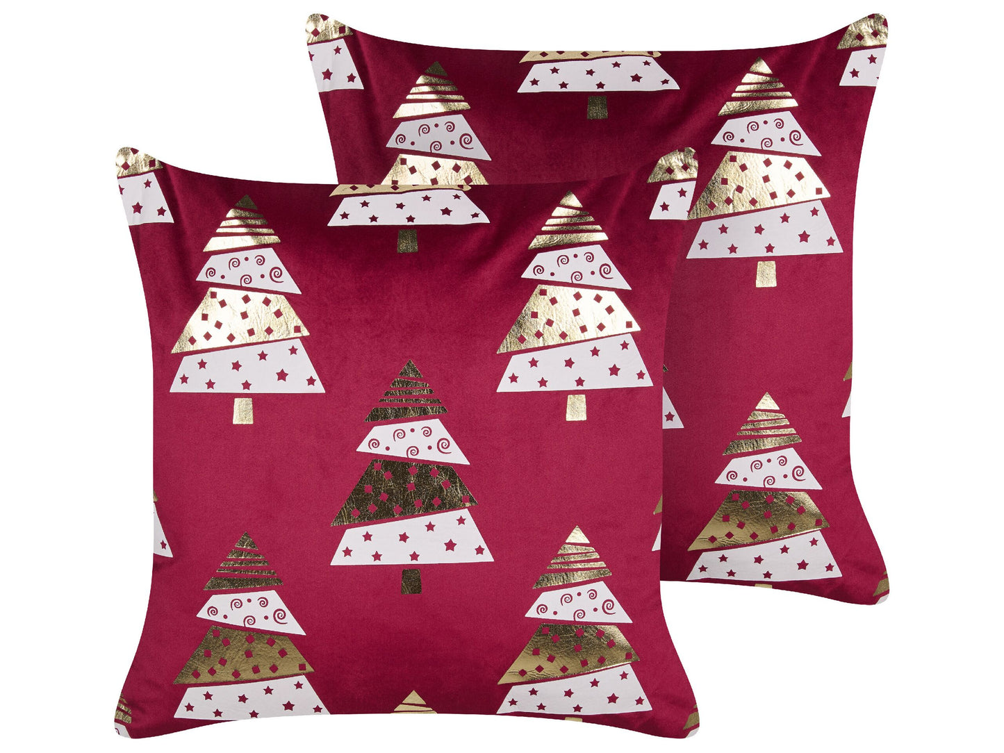Dekokissen 2er Set GOLDSPRUCE Samtstoff 45 x 45 cm Rot Weihnachtsmotiv