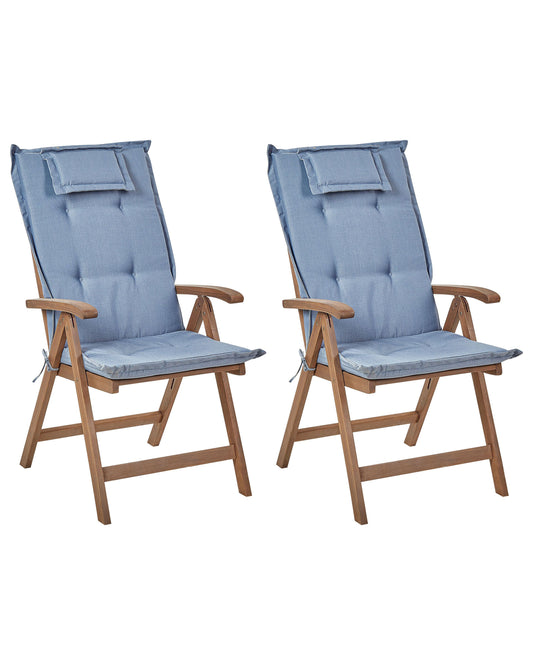 Set mit 2 Stühlen und Sitzkissen AMANTEA Akazienholz Blau