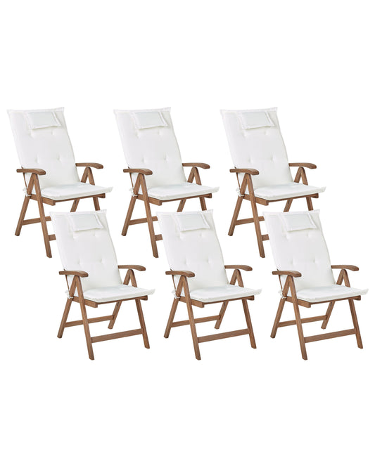 Set mit 6 Stühlen und Sitzkissen AMANTEA Akazienholz Cremeweiss