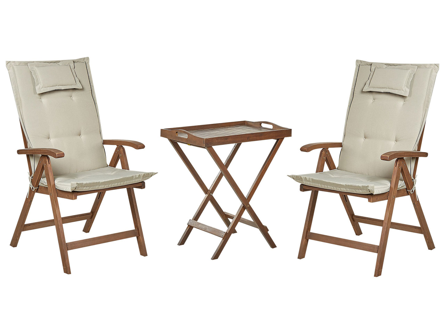 Bistro Set inkl. Kissen klappbar AMANTEA Holz Taupe