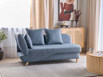 Chaiselongue Leinenoptik dunkelblau mit Bettkasten linksseitig MERI II