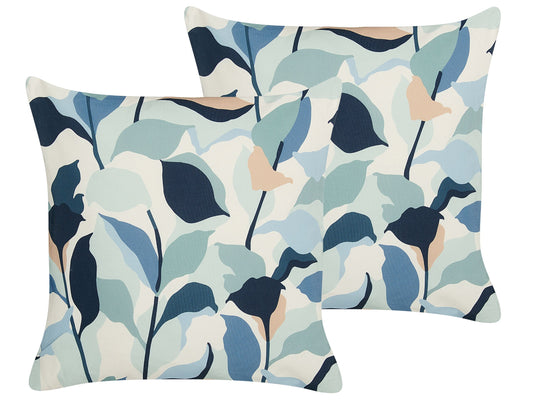 Gartenkissen 2er Set VEGLINO Pflanzenmuster 45 x 45 cm Blau