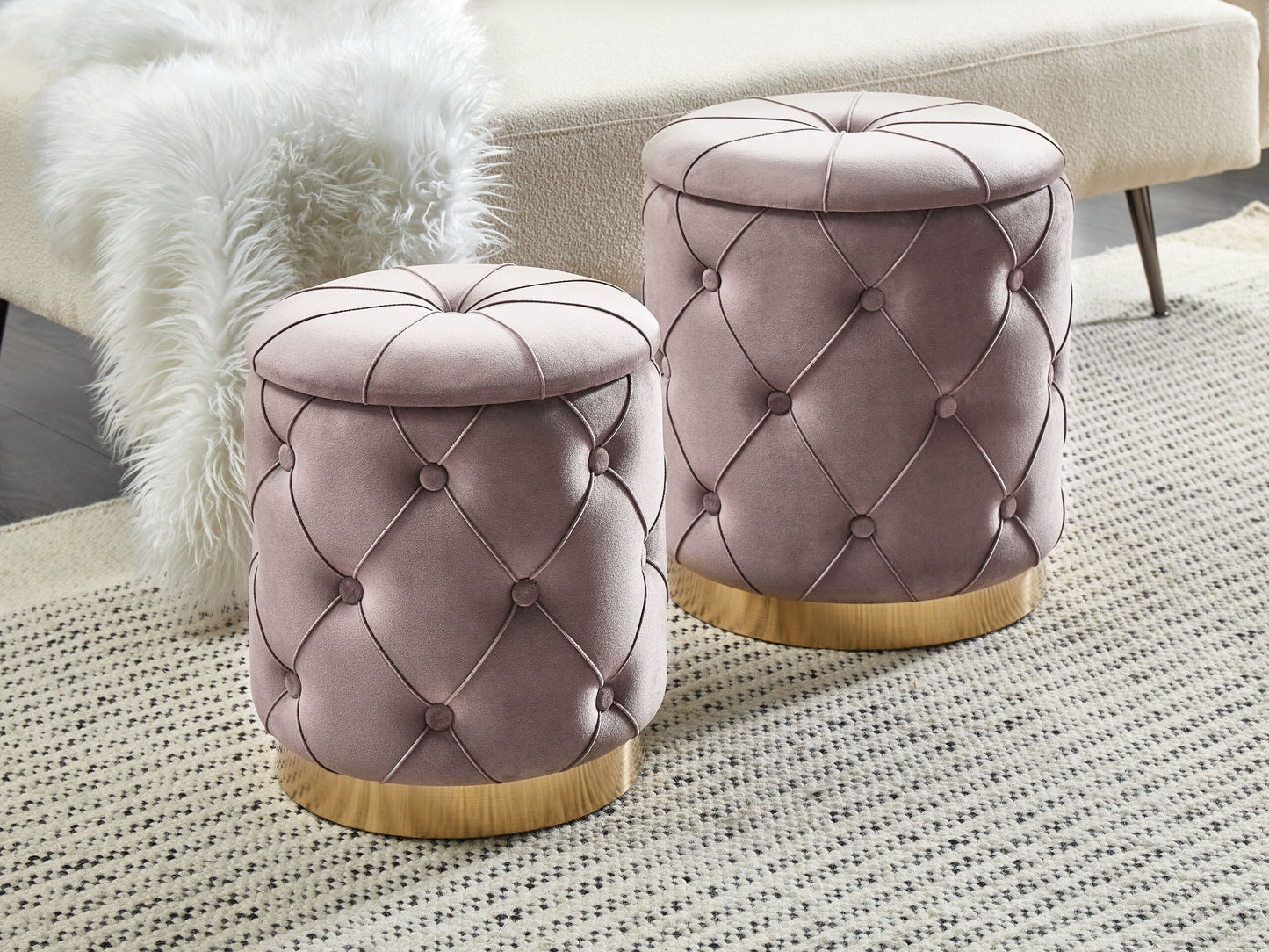Pouf mit Stauraum Samtstoff taupe 2er Set PUEBLO