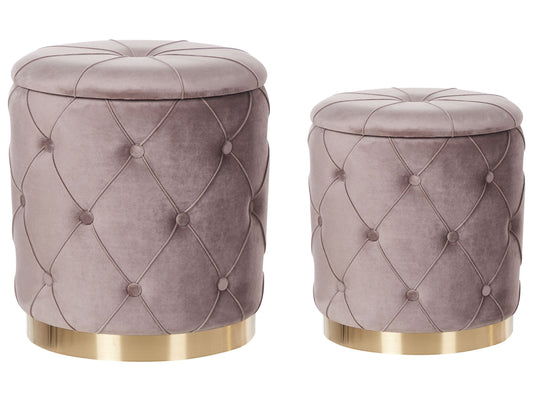 Pouf mit Stauraum Samtstoff taupe 2er Set PUEBLO