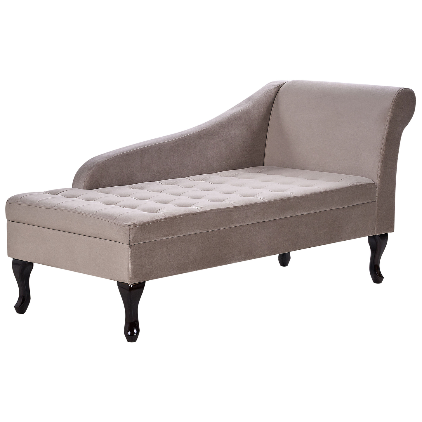 Chaiselongue Samtstoff taupe mit Bettkasten rechtsseitig PESSAC