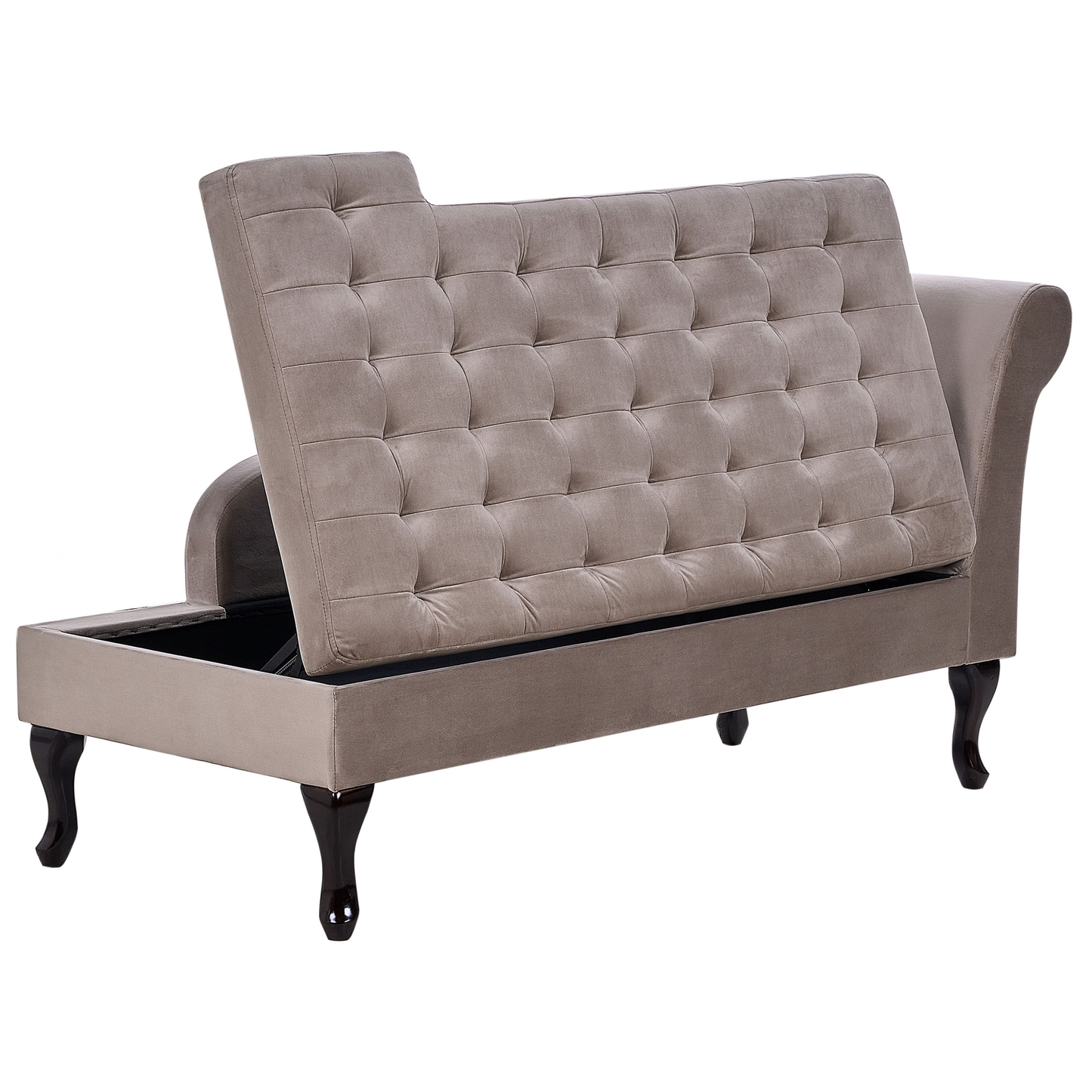 Chaiselongue Samtstoff taupe mit Bettkasten rechtsseitig PESSAC