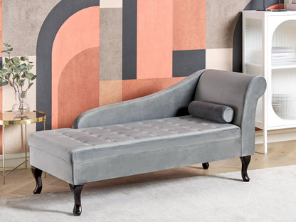 Chaiselongue Samtstoff hellgrau mit Bettkasten rechtsseitig PESSAC