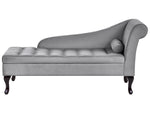 Chaiselongue Samtstoff hellgrau mit Bettkasten rechtsseitig PESSAC