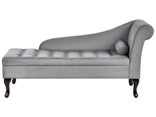 Chaiselongue Samtstoff hellgrau mit Bettkasten rechtsseitig PESSAC