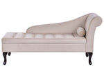 Chaiselongue Samtstoff hellbeige mit Bettkasten rechtsseitig PESSAC